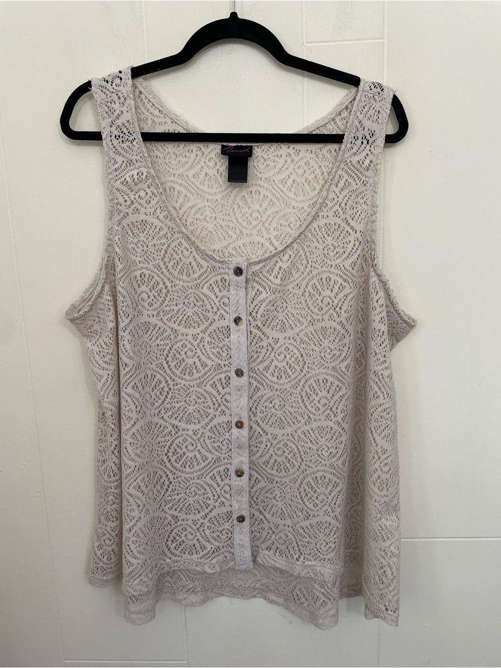 Torrid Lace Tank Top Size 3 Ivory Cream Sheer Button Up Beachy Boho Coastal
